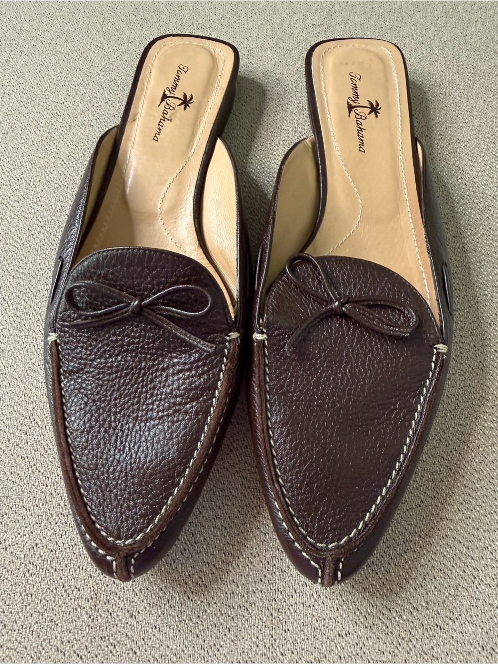 Tommy Bahama Dark Brown Leather Pointed Mule Loafers